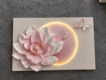 Blush Moon Blossom Relief Wall Art with LED Lighting