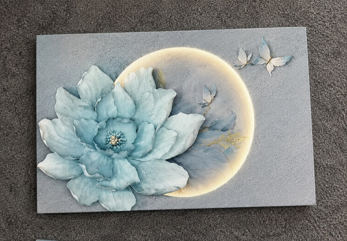 Luxury 3D Floral Relief Wall Art with LED Lighting