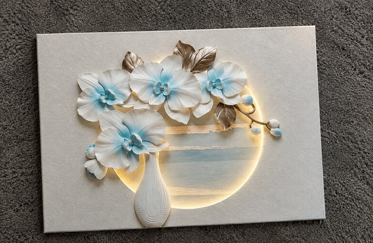 Luxury 3D Floral Relief Wall Art with LED Lights