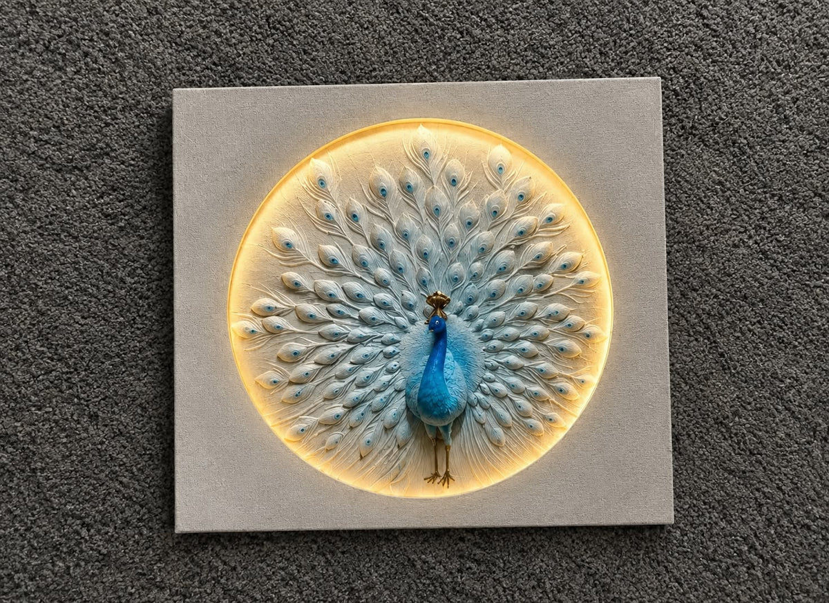 Luxury 3D Peacock Relief Wall Art with LED Light