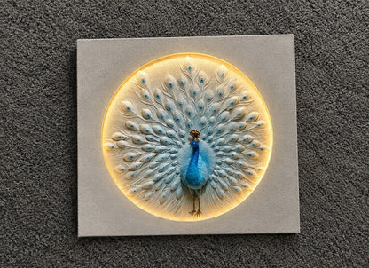 Luxury 3D Peacock Relief Wall Art with LED Light
