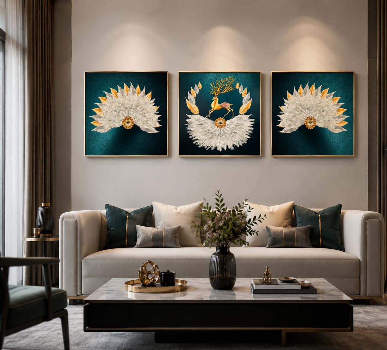 Majestic Feather Symphony – 3-Piece Crystal Painting Set | Customizable Size