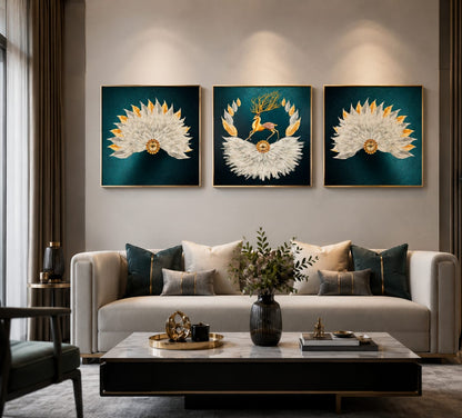 Majestic Feather Symphony – 3-Piece Crystal Painting Set | Customizable Size