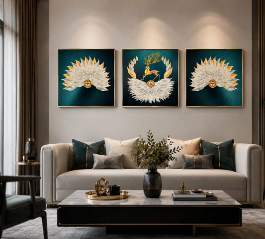 Majestic Feather Symphony – 3-Piece Crystal Painting Set | Customizable Size
