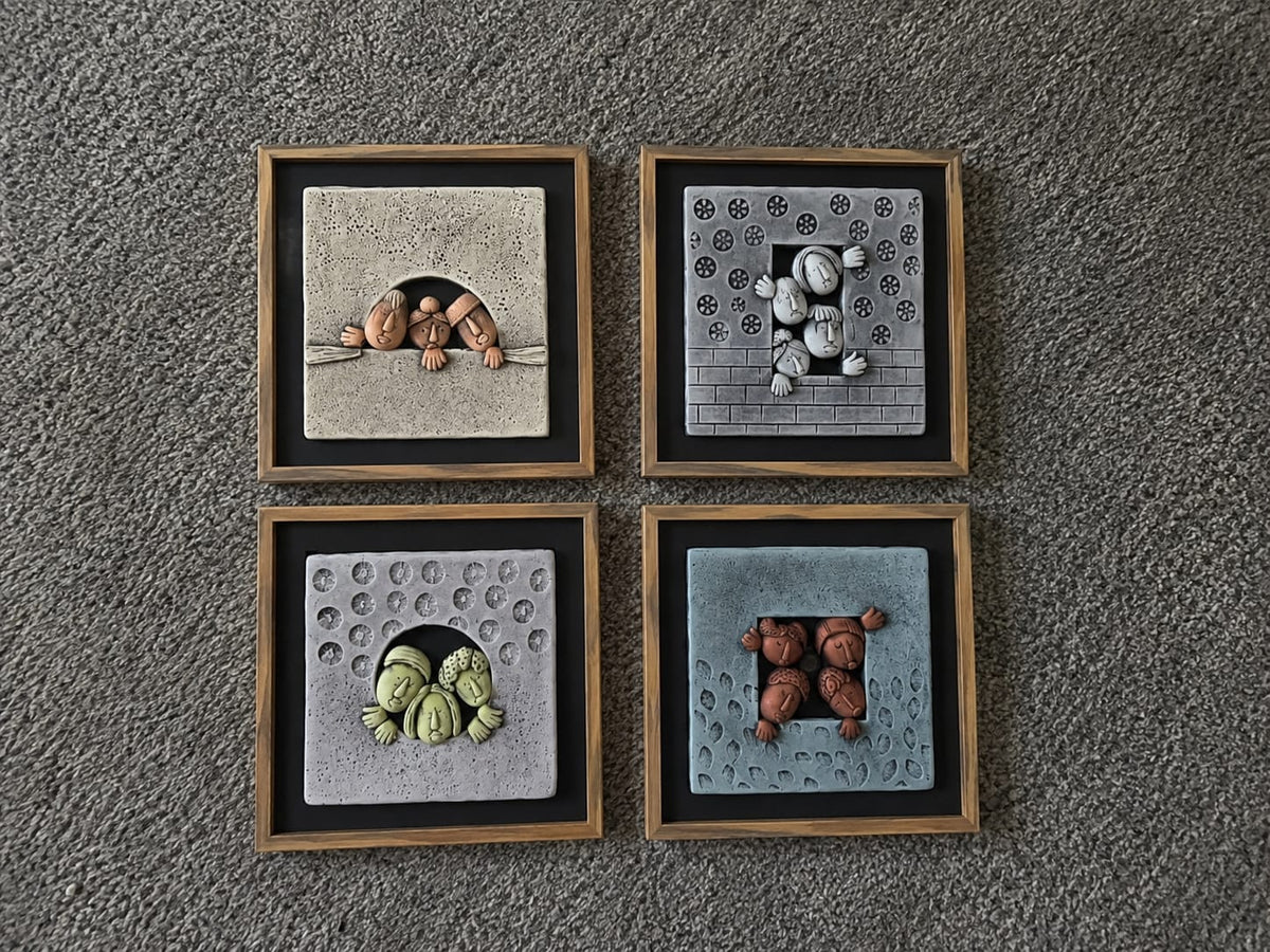 Artisanal 3D Whimsical Figures Sand Art Gallery Set of 4