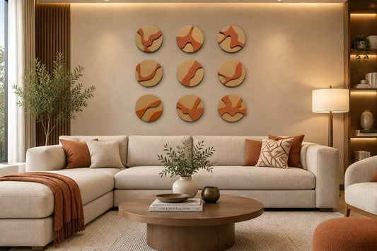 9-Piece Handcrafted Minimalist Sand Art Circular Panels