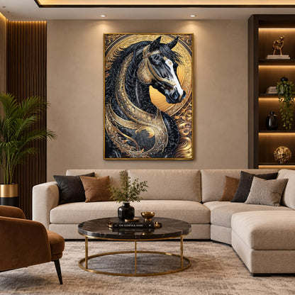 Majestic Black Stallion LED Crystal Painting