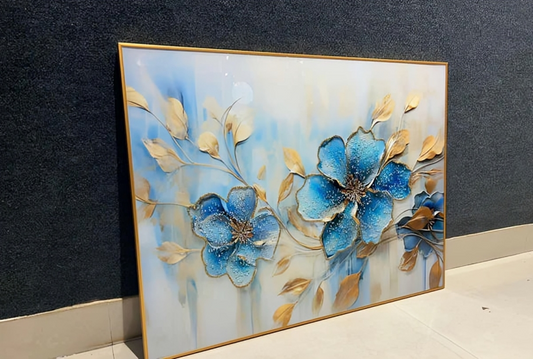 GOLDEN LEAVES CRYSTAL HD WALL PAINTING WITH GOLDEN FRAME