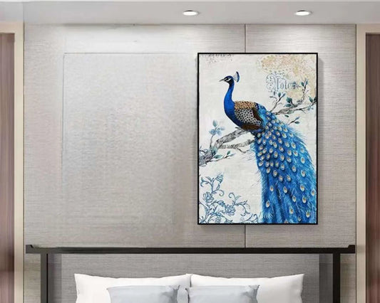 MAGNIFICENT PEACOCK GICLEE CRYSTAL WALL ART