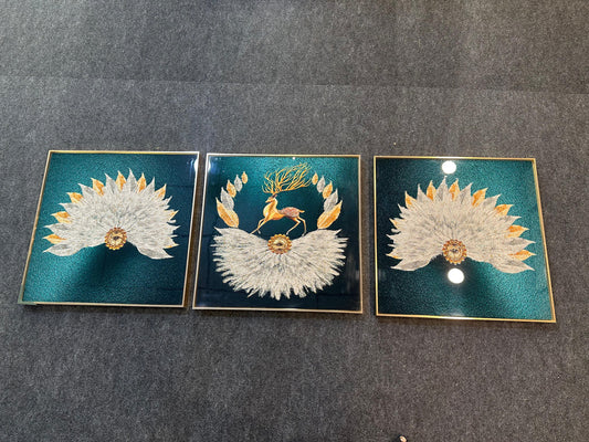 Majestic Feather Symphony – 3-Piece Crystal Painting Set | Customizable Size