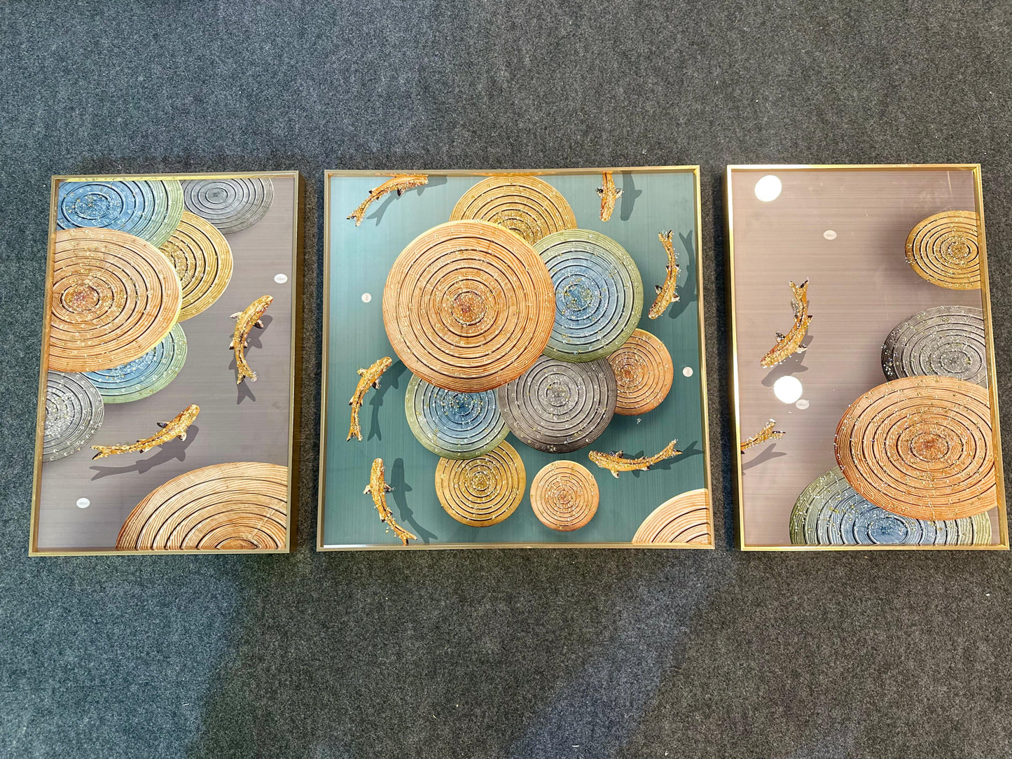 Koi Harmony – 3-Piece Crystal Wall Art Set | Customizable Size