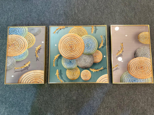 Koi Harmony – 3-Piece Crystal Wall Art Set | Customizable Size