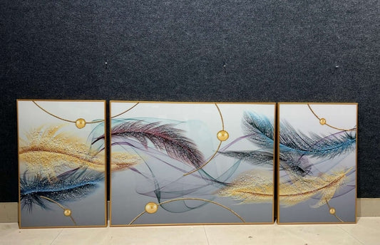 MULTICOLOR FEATHER CRYSTAL PAINTING SET OF 3