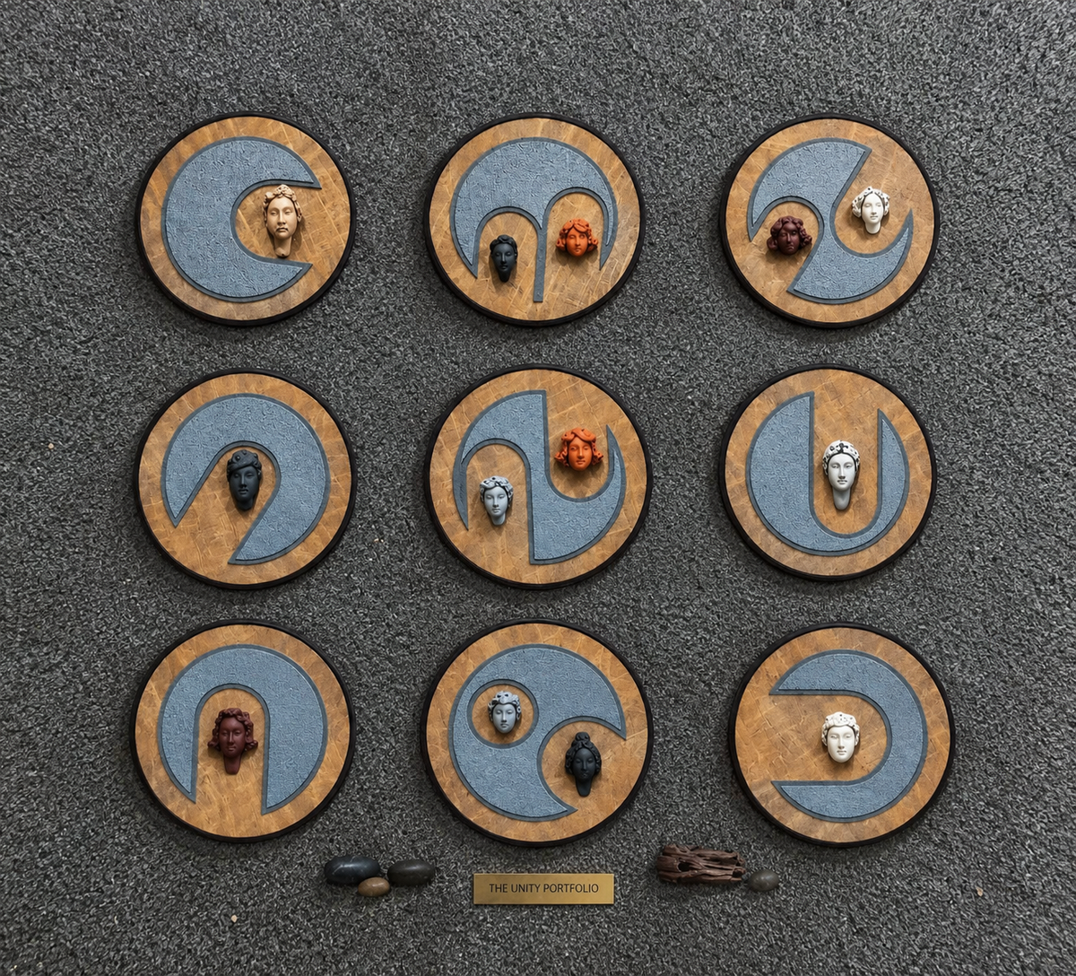 Classical Greco-Roman Mythological Wall Art Set – 9-Piece Circular Avant-Garde Sculpted Painting Collection
