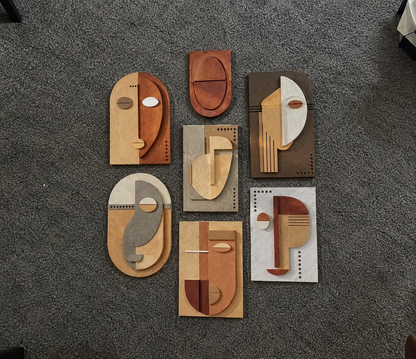 Avant-Garde Geometric Face Relief Art Set – 7-Piece Cubist Abstract Modern Terracotta Wall Sculpture Collection