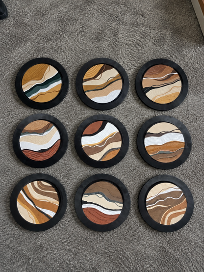 Artisanal 3D Abstract Stratum Circular Sand Art Set of 9