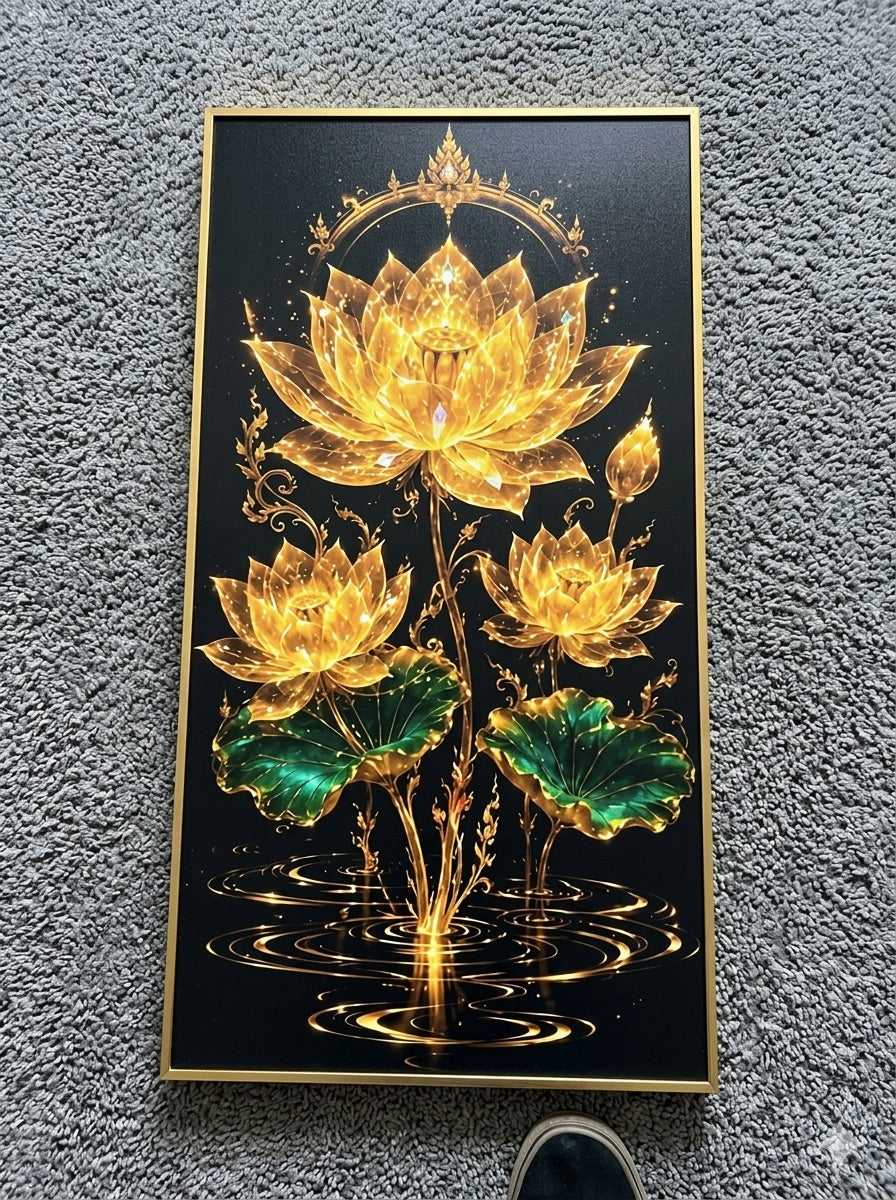 Golden Mandala Lotus Radiance LED Crystal Painting