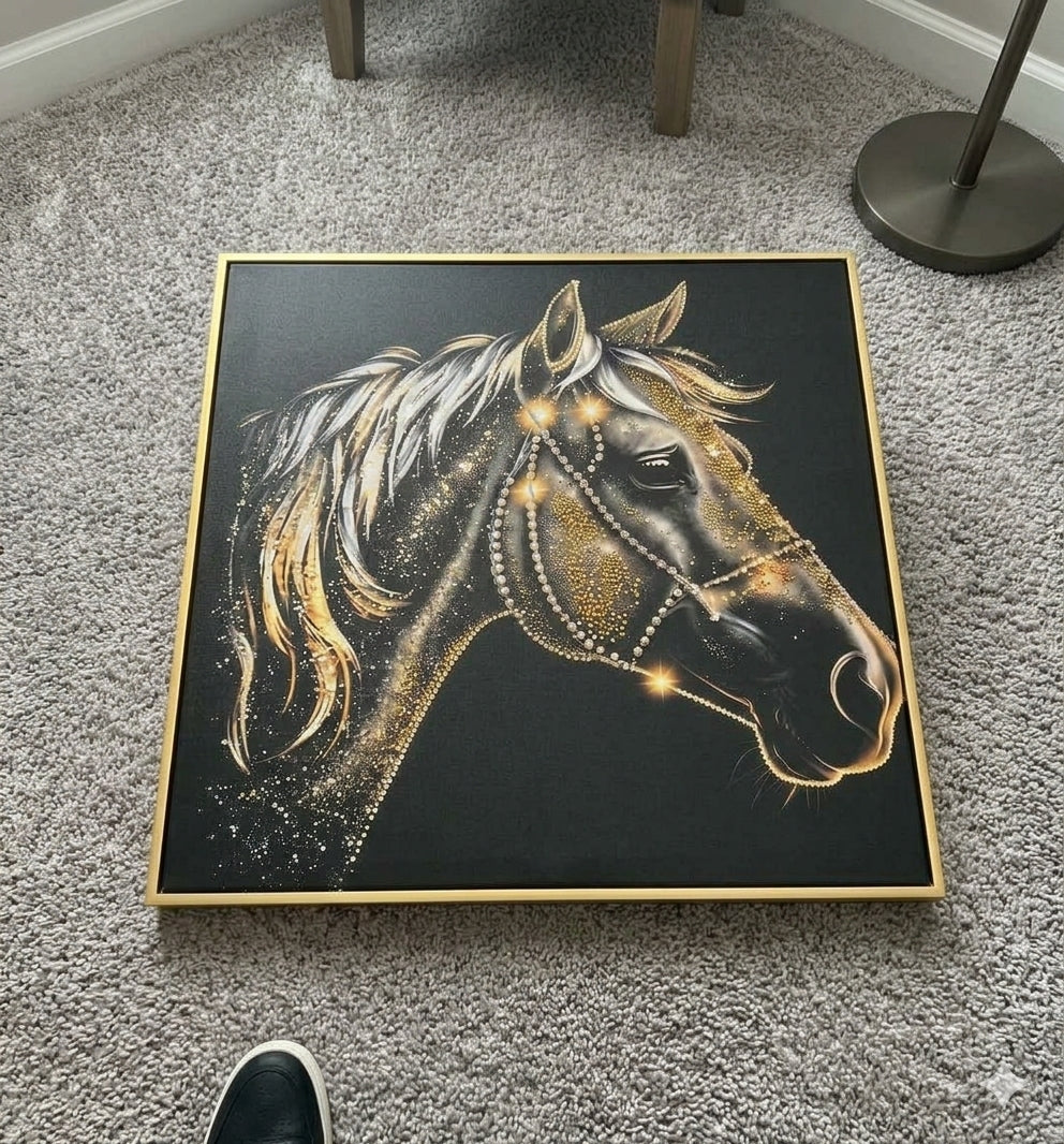 Majestic Onyx Stallion LED Crystal Painting