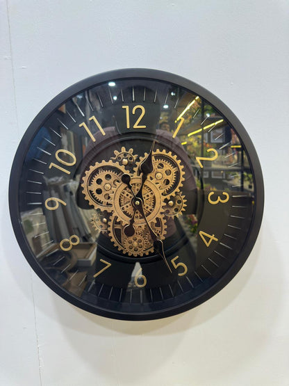 Modern Black and Gold Metal Gear Wall Clock