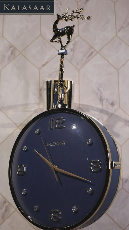 Elegant Blue Double-Sided Hanging Clock