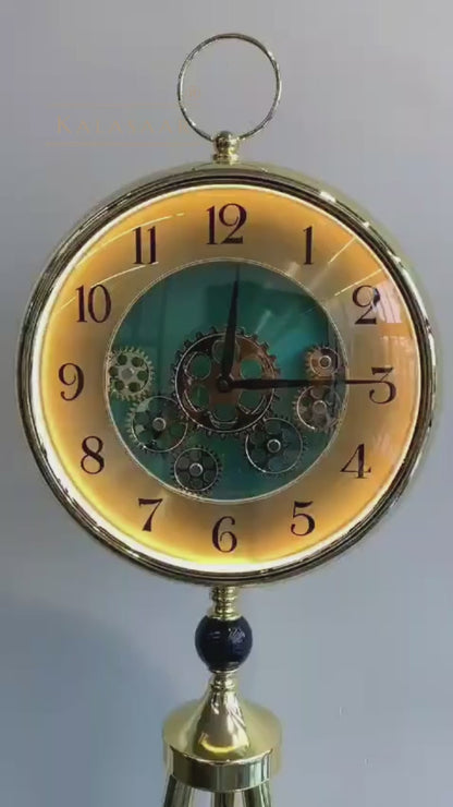 Luxury Tripod Metal Gear Clock with Remote LED