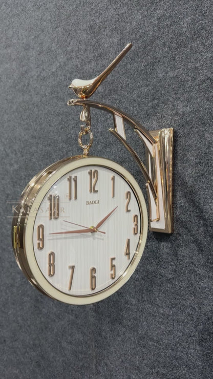 Kalasaar Decor Royal Pearl White & Gold Double-Sided Wall Clock with Crystal Accents