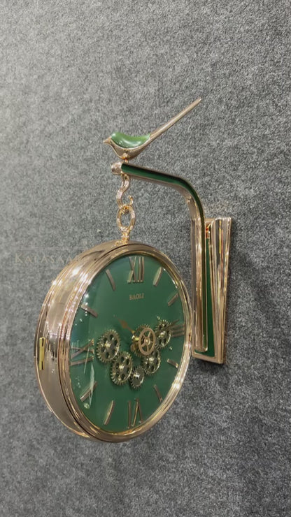 Kalasaar Decor Green Double-Sided Gear Wall Clock