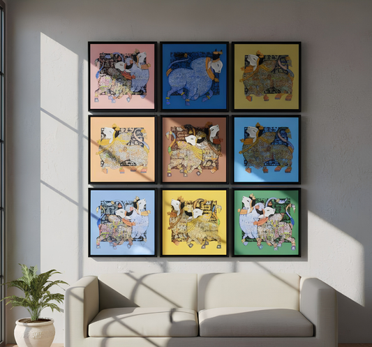 Artisanal 3D Pichwai Sand Art Gallery Set of 9