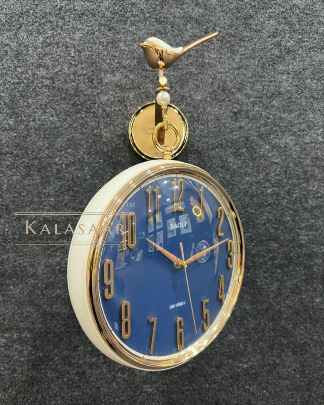 Kalasaar Luxe White Gear Double-Sided Clock with Golden Accents